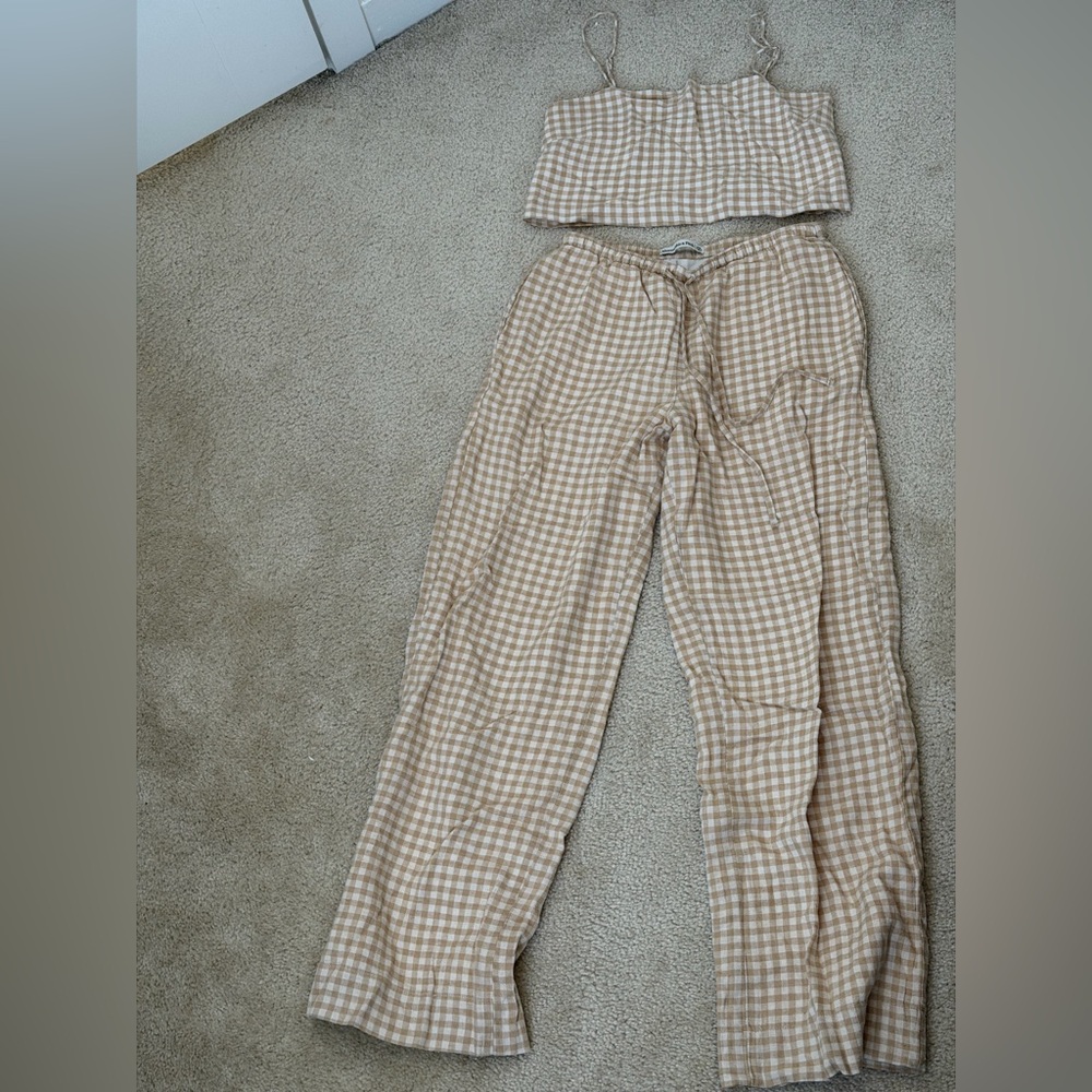 Abercrombie & Fitch Tan Gingham Set (XS top and XS Long in pant)